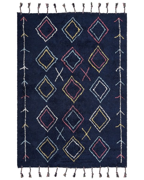 Teppich Baumwolle Geometrisches Muster Schwarz 160 X 230 Cm Rechteckig Boho Coru-image