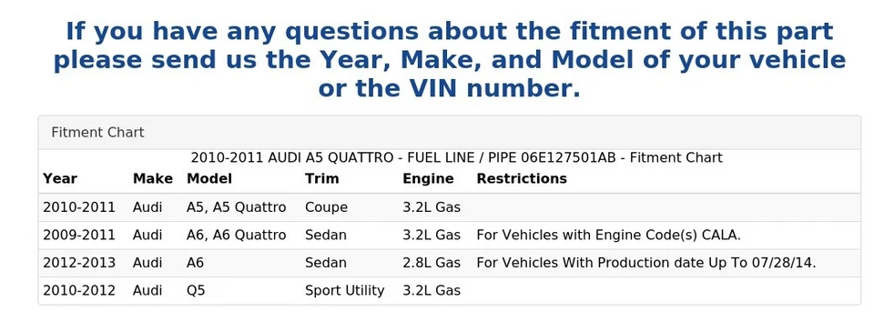 AUDI A5 QUATTRO 2010-2011 - LÍNEA DE COMBUSTIBLE / TUBO 06E127501AB Foto 4 de 4