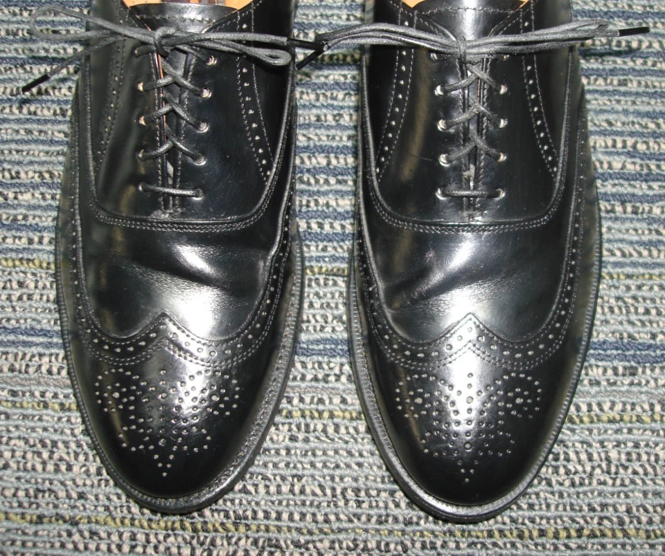 SZ 9 D STAFFORD Men's Dress Shoes Brogue Wingtip Balmoral Oxfords Black Leather - Image 3 of 4