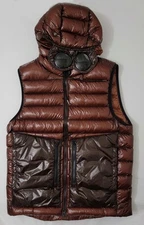 CP Company Men's Goggle Lens Sleeveless Down Jacket Vest Brown with Hood - 52