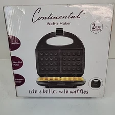 Continental Waffle Maker - Non-Stick Plates, 2 Waffle Capacity 2 Year Warranty