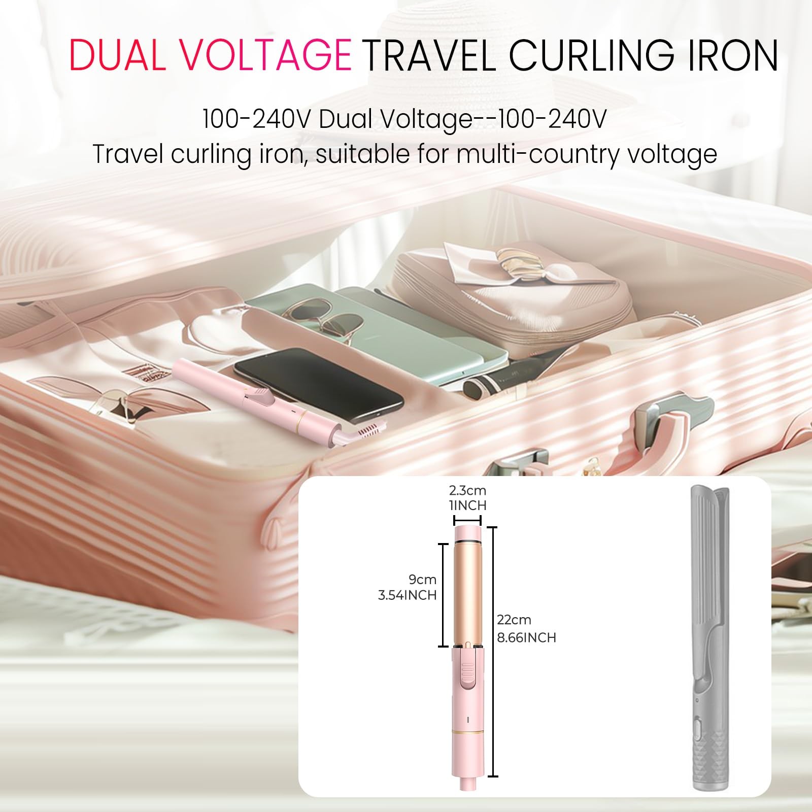 Mini Curling Iron for Short Hair, Dual Voltage Travel Curling Iron 110V-240V,...