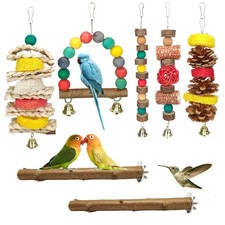 7 Pcs Natural Wood Bird Toy Perch for Parakeets, Cockatiel Lovebird, Budgie