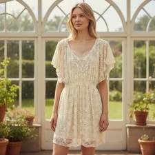 MyMichelle Cream Floral Lace Flutter Sleeve Smocked Waist Mini Dress XL 3768XZ1D