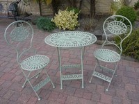 Green Cast & Wrought Iron French Style Garden Bistro Set Folding Chairs & Table