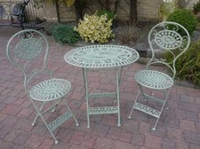 Green Cast & Wrought Iron French Style Garden Bistro Set Folding Chairs & Table