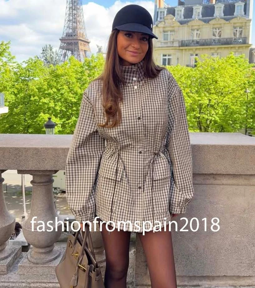 ZARA NEW WOMAN PLAID HIGH-NECK JACKET CHECK OYSTER WHITE XS-XL 5854/021/251