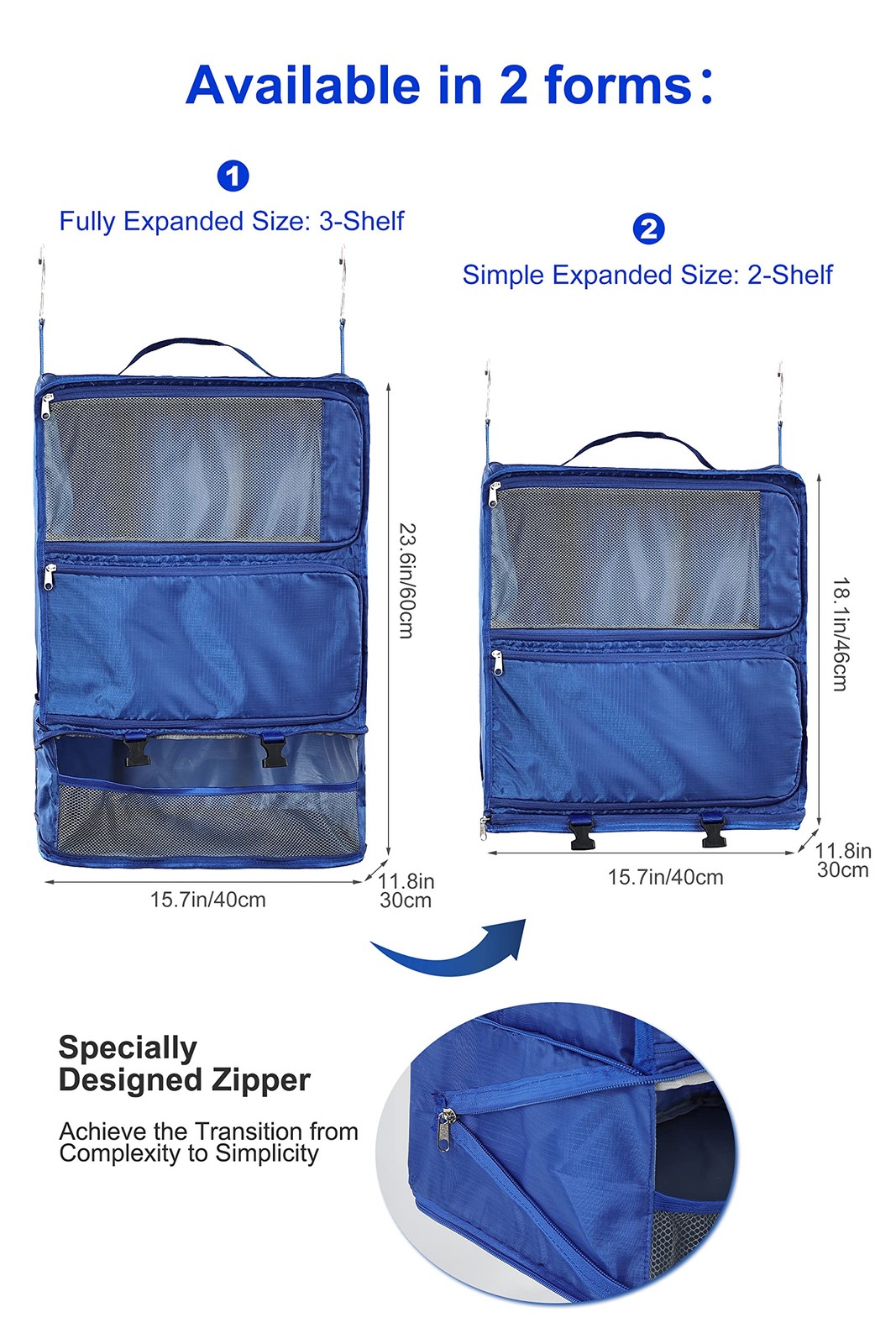 Hanging Packing Cubes Portable Closet 3-Shelf Travel Collapsible Compression ...