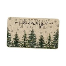 Pine Trees Snowflakes Merry Christmas Welcome Decorative Doormat, Seasonal