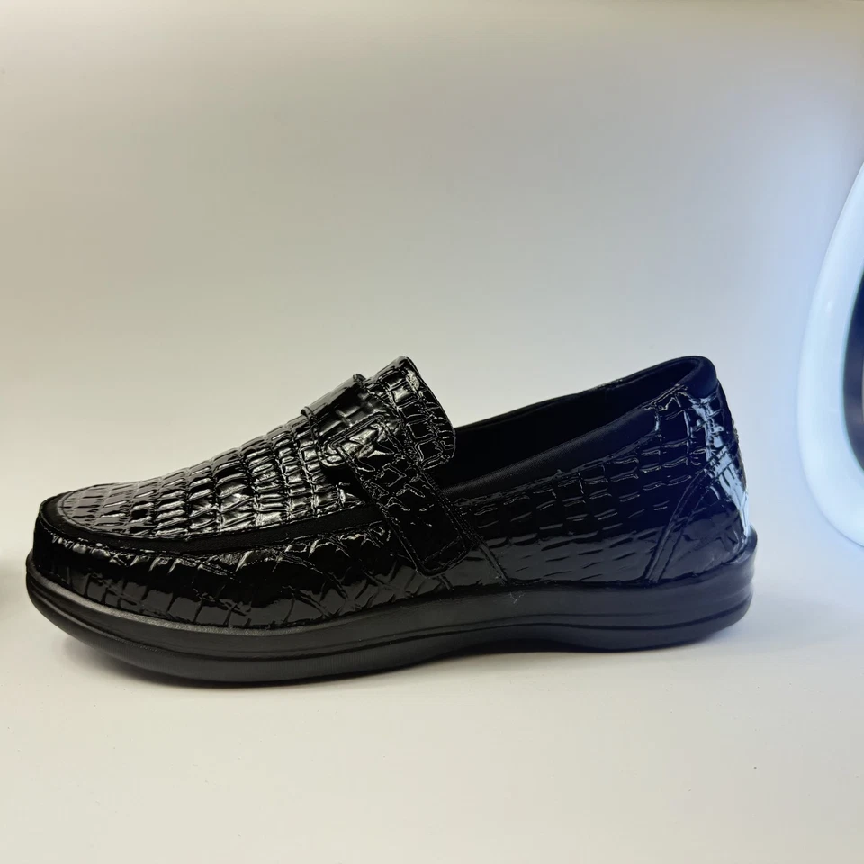 APEX Mujer Talla 6.5 Pétalos Anchos Evelyn A205W Cuero de Cocodrilo Negro Diabético NUEVO Foto 4 de 4