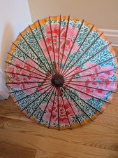 Vintage Asian Paper Parasol with Floral Design
