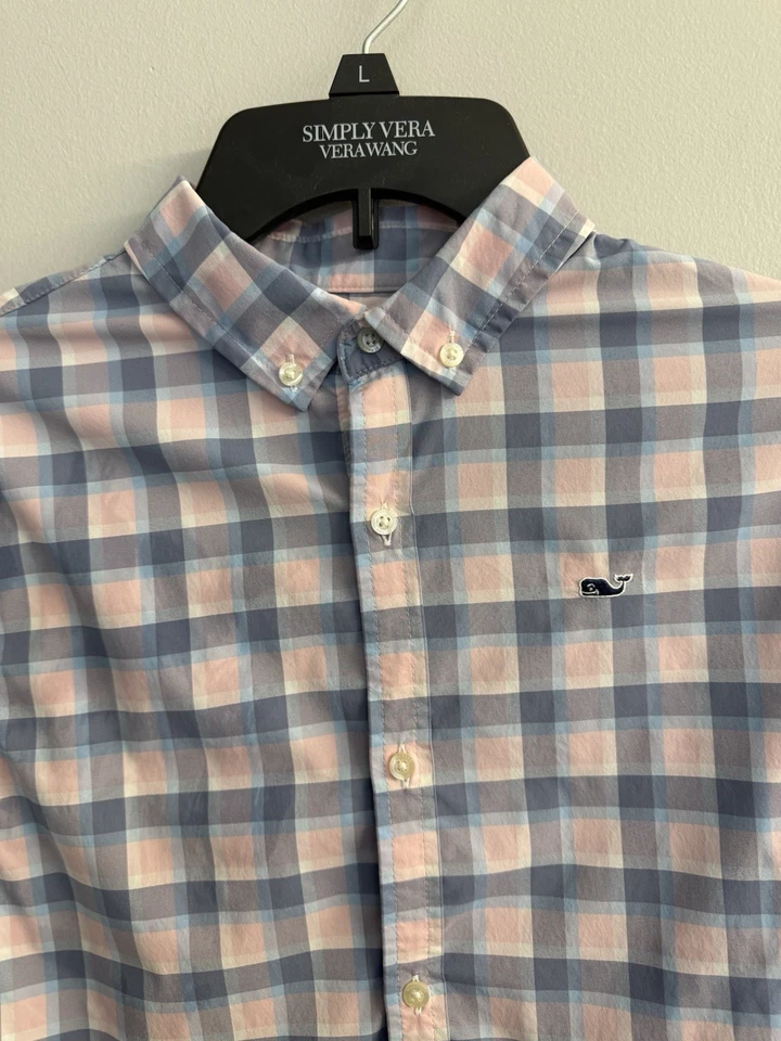 Vineyard Vines Manga Larga Cuadros Botones Rosa y Azul Niños L Clásico Preppy Foto 2 de 4
