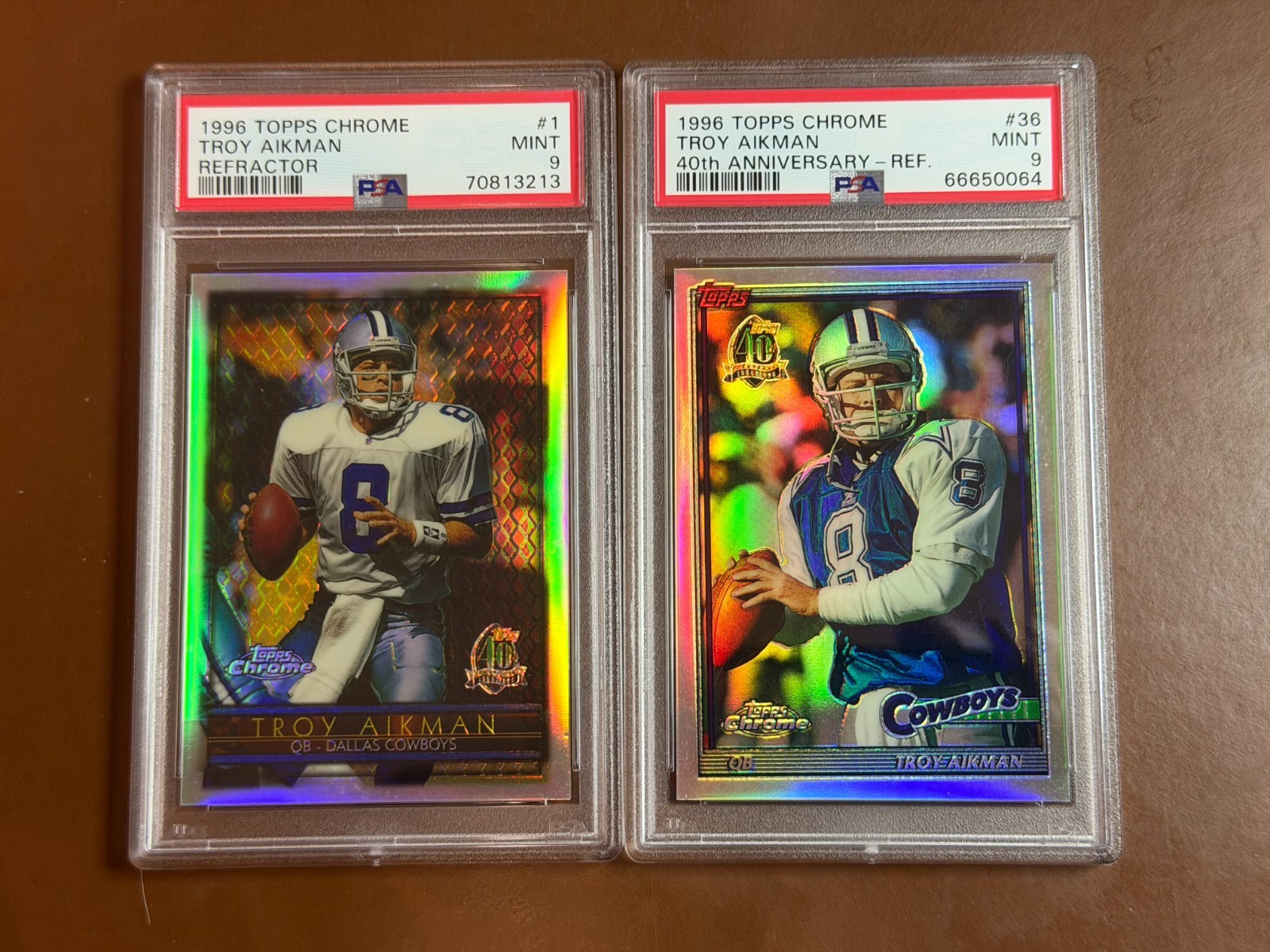 1996 Troy Aikman Topps Chrome Refractor # 1 & # 36 Lot Both PSA 9 Low Pop