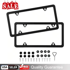 2X High Quality Stainless Steel Metal License Plate Frame Tags Cover Black US