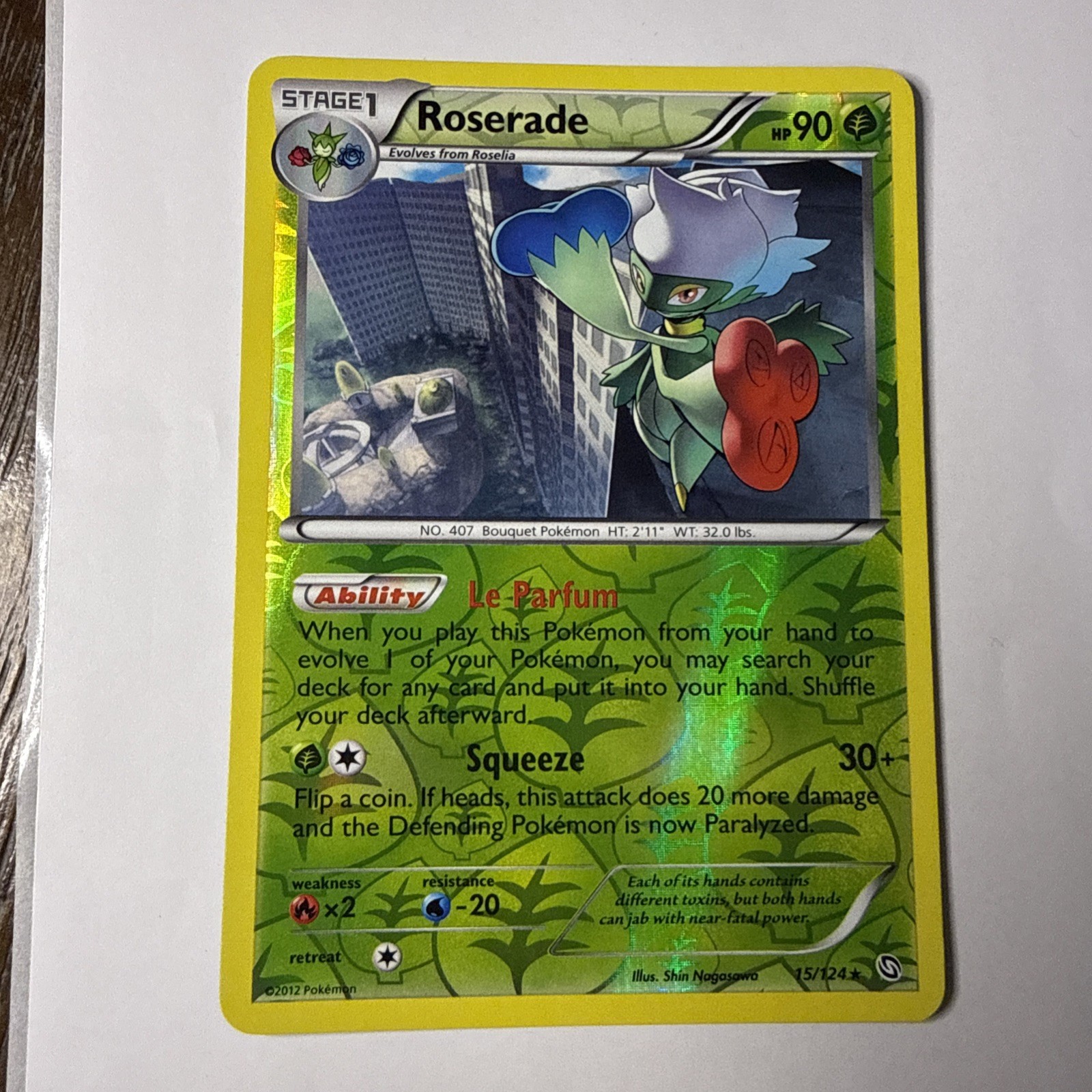 Pokemon TCG Roserade 15/124 Dragons Exalted DRX Reverse Holo Rare BLW 2012 NM