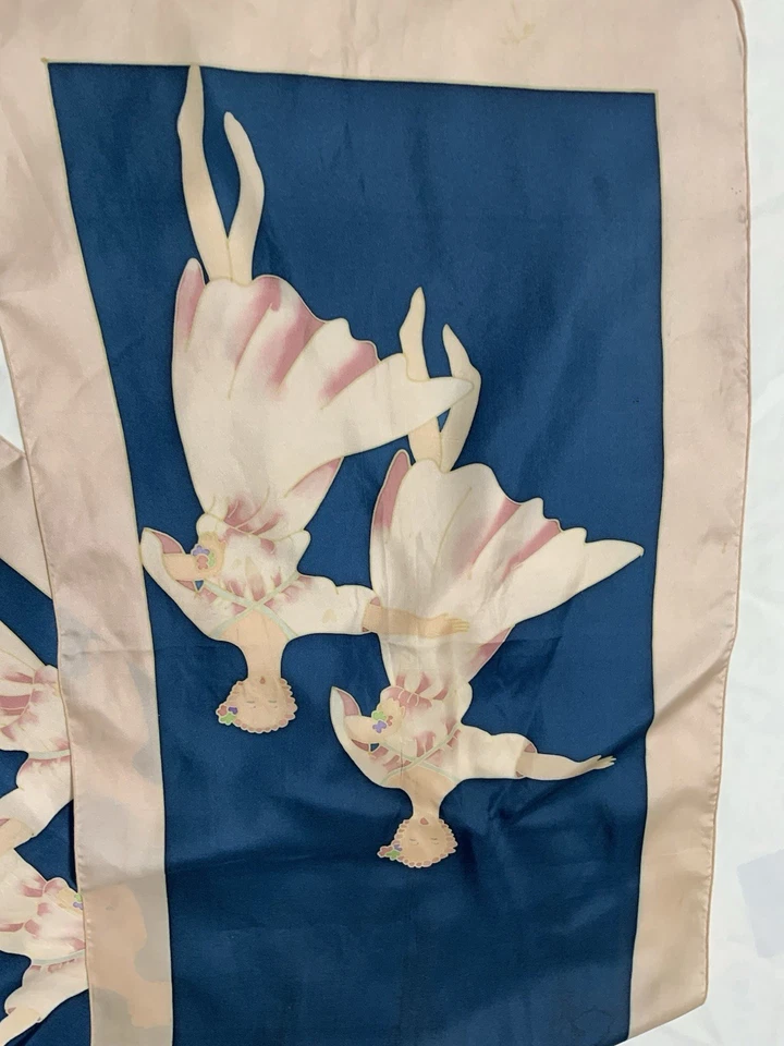 Lovely Women Dancing Silk Print Vintage Scarf 54"/16" EC - Image 4 of 4