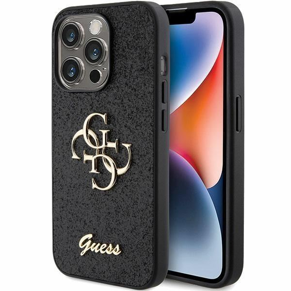 Guess Glitter Script Big 4G Case for iphone 15 Pro 6.1"" Black - GUHCP15LHG4SGK