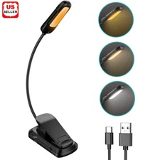 LED Book Light w/Flexible Clip 3 Modes USB Rechargeable Lamps for Book Reading
