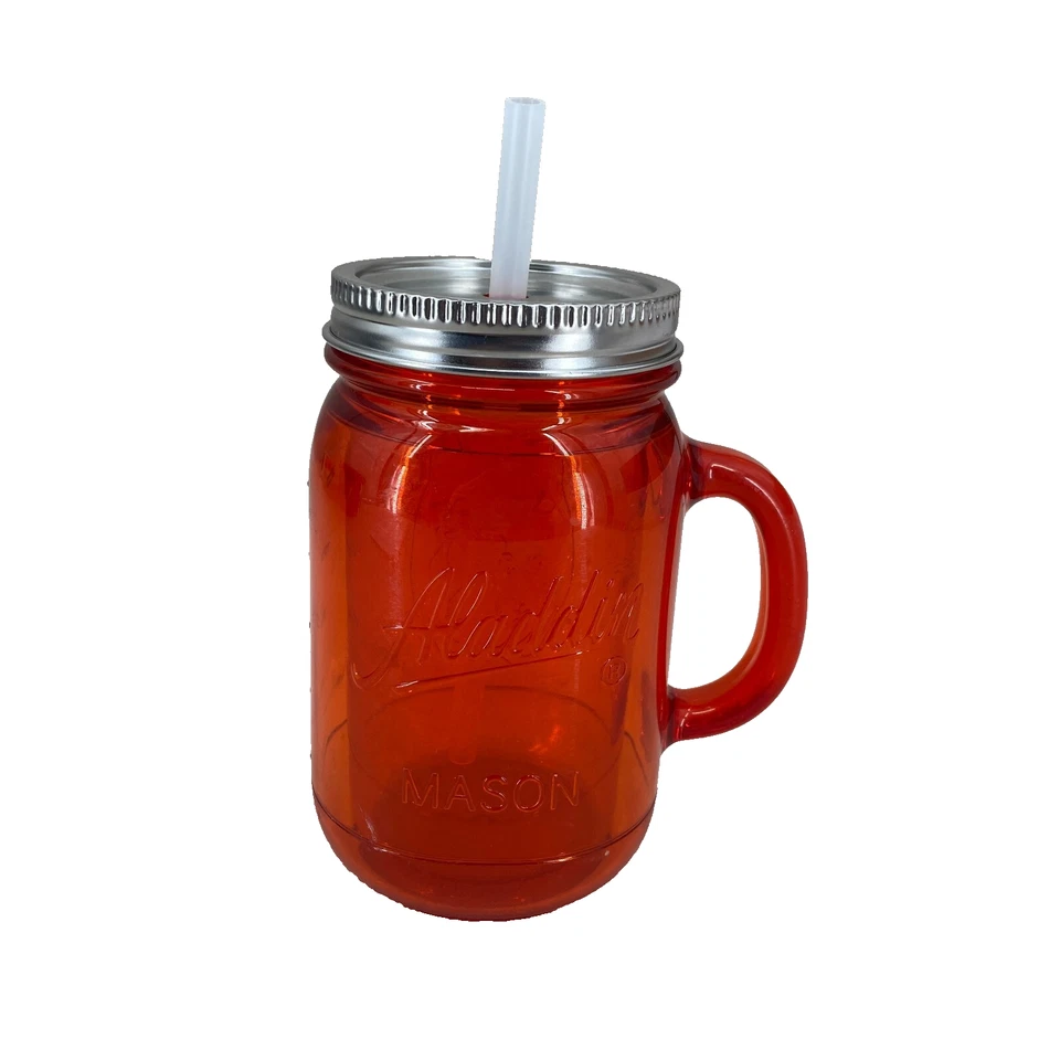 Aladdin Red Mason Jar Tumbler Travel Mug with Straw & Handle Metal Lid 20 oz - Image 2 of 4