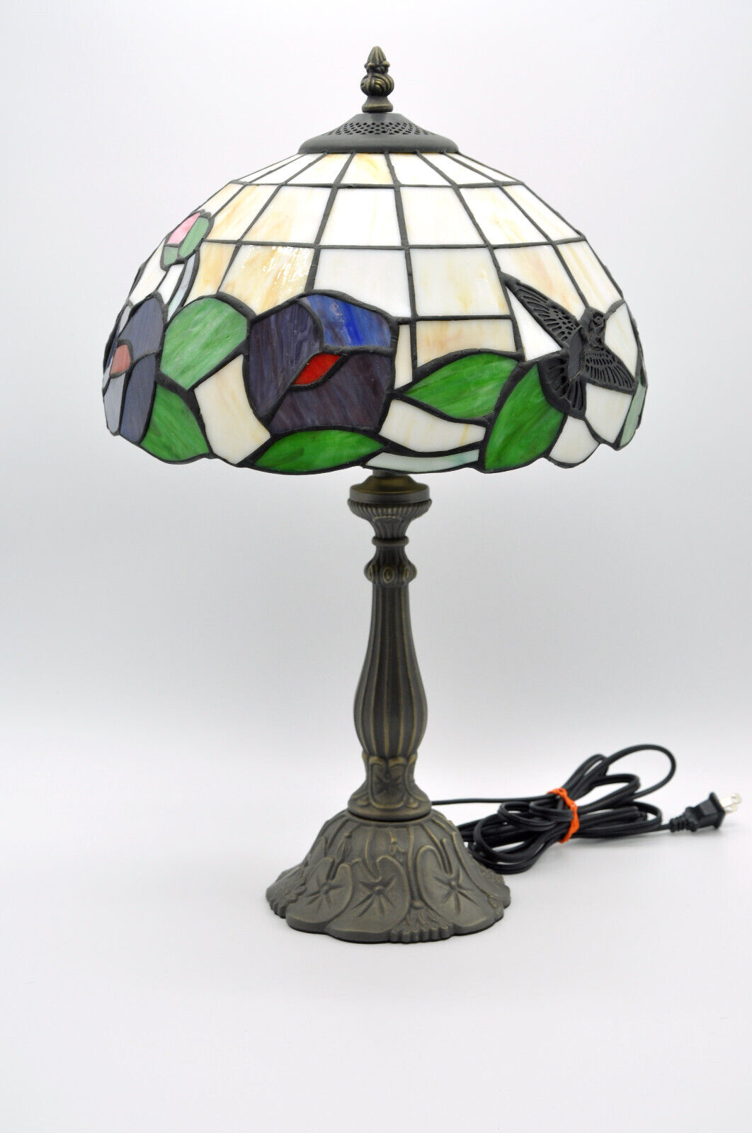 20" Tiffany Style Stained Glass Purple Hummingbird Table Lamp