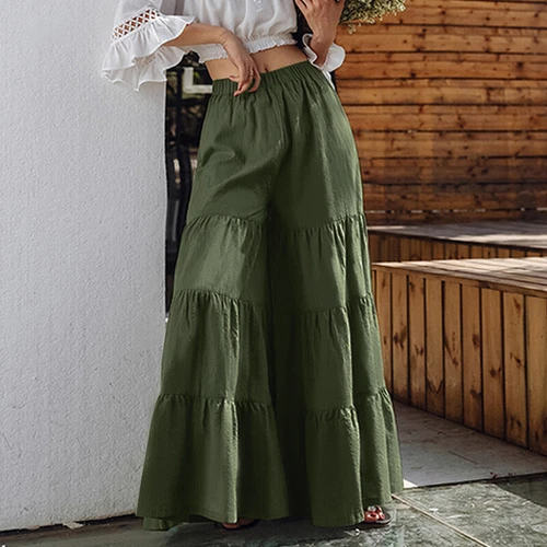Pantalones largos informales de pierna ancha para mujer Pantalones culottes lisos sueltos - Imagen 5 de 30