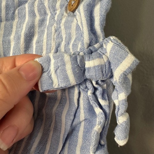 Haute Hippie Kids Style Linen Blend Romper Skort | Baby Blue + White Stripes - Picture 7 of 8