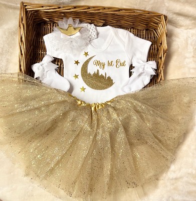 Eid Mubarak Stirnband, Body, Tutu und Socken mit Schleifen personalisiert