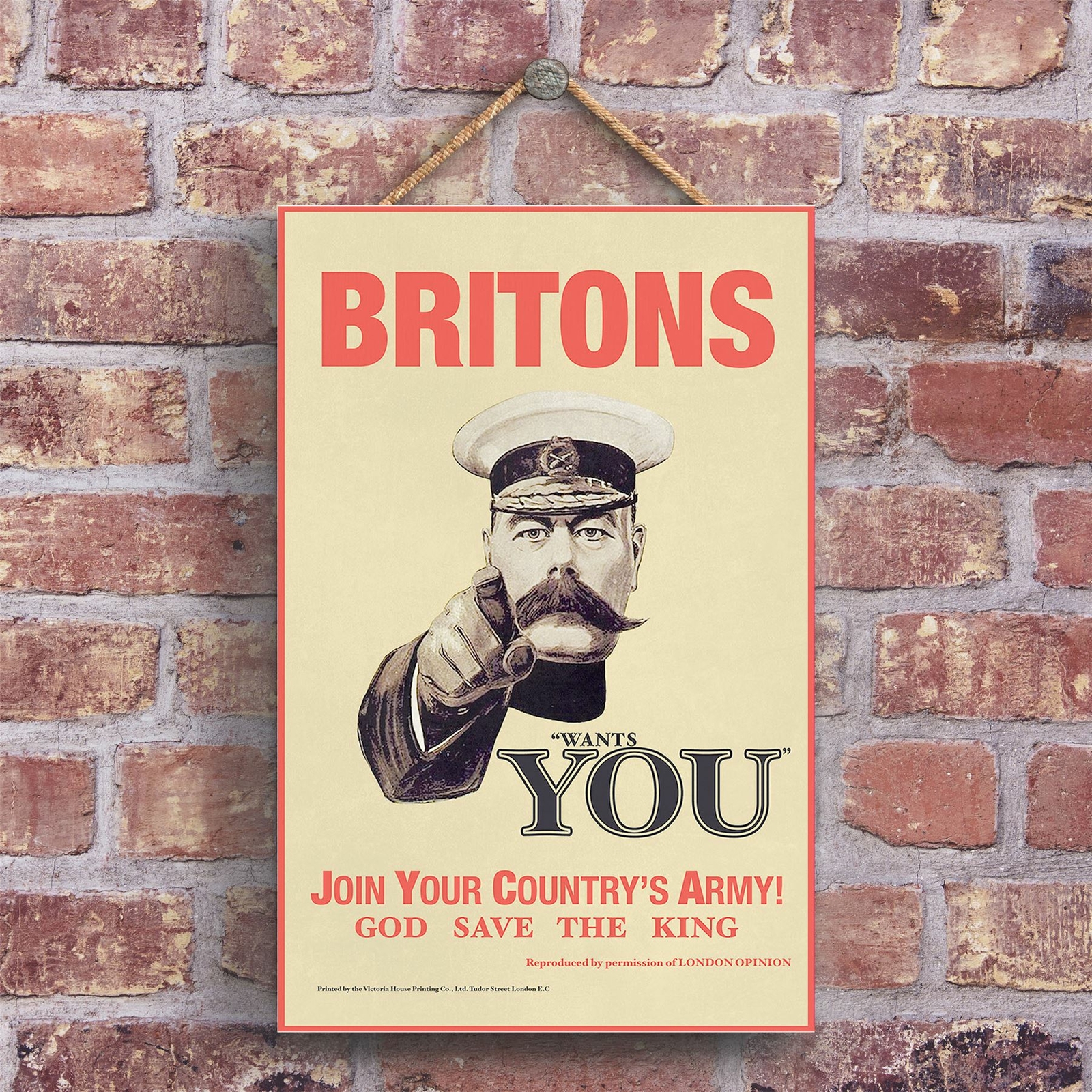 A CLASSIC LORD KITCHENER BRITONS WANTS YOU VINTAGE AD ON A WOODEN PLAQUE