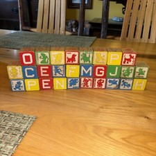 Vintage Disney Character Wooden Building Blocks Minnie Daisy Pluto - Lot of 28