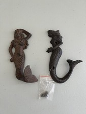 Cast Iron Mermaid Towel Hooks 2 Wall Decoration 6  Long