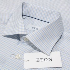 Eton NWT Dress Shirt Size 38 15 Contemporary Fit in Blue and Light Gray Check