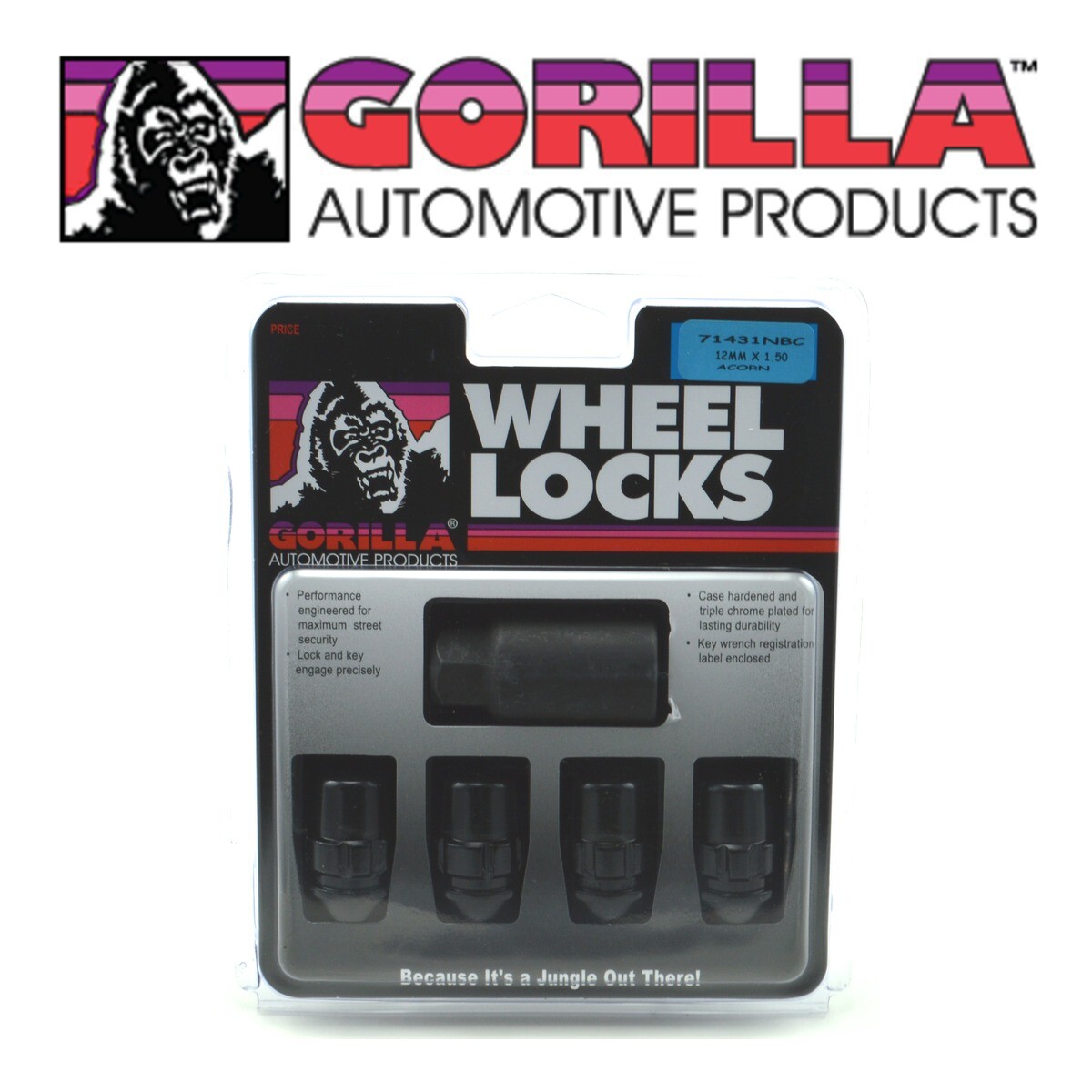 Gorilla Wheel Locks Black 12mm x 1.50 Thread Bulge Acorn 12x1.5 Lug Nut