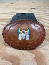 Vintage Southwest Style Cow Bull Skull Painted Leather Belt Buckle Handmade
