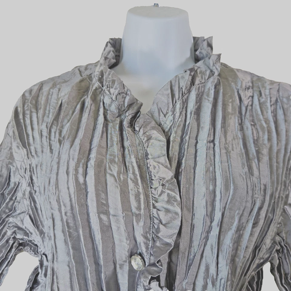De Colección Agora Mujer Top XL Gris Satinado Acordeón Plisado Volantes Estrás Avant Garde Foto 2 de 4