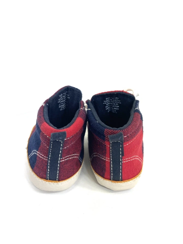 Tênis Baby GAP xadrez vermelho azul com cadarço sola macia botinhas tamanho 12-18 meses - Imagem 3 de 4