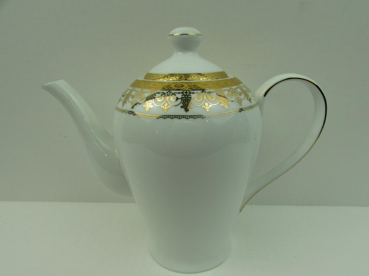 RVG1 by Royal Vienna Coffee Pot w Lid Yellow Band Gold Scrolls Gold Trim