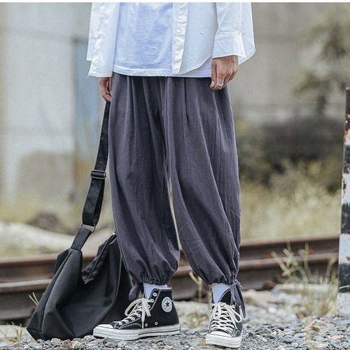 Herren Elastische Taille Hose Unterhose Locker Leger Baggy Japanische Samurai Hose - Bild 3 von 17