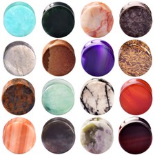 Pair 2g-5/8" Ear Plugs Tunnels Multi Stone Double Flare Ear Gauges Body Piercing