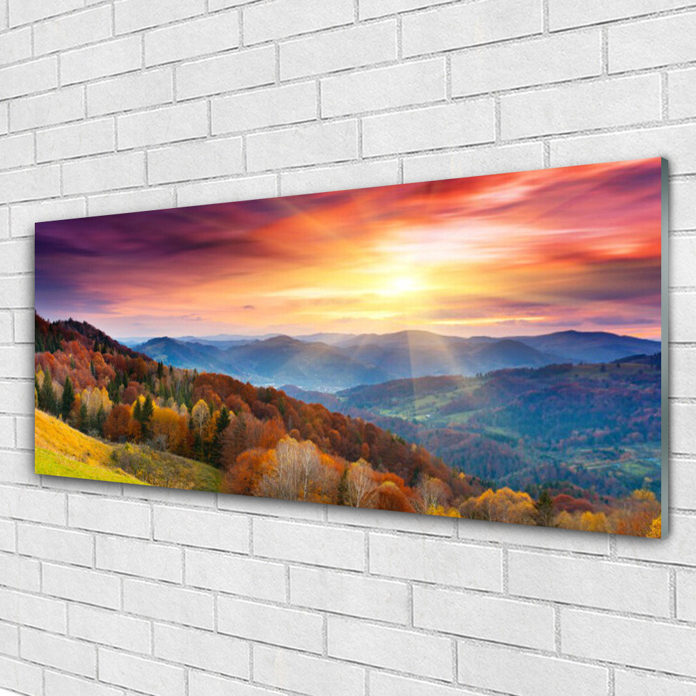 Tableau sur verre 125x50 cm Forêt et Montagne pour une décoration murale panoramique nature