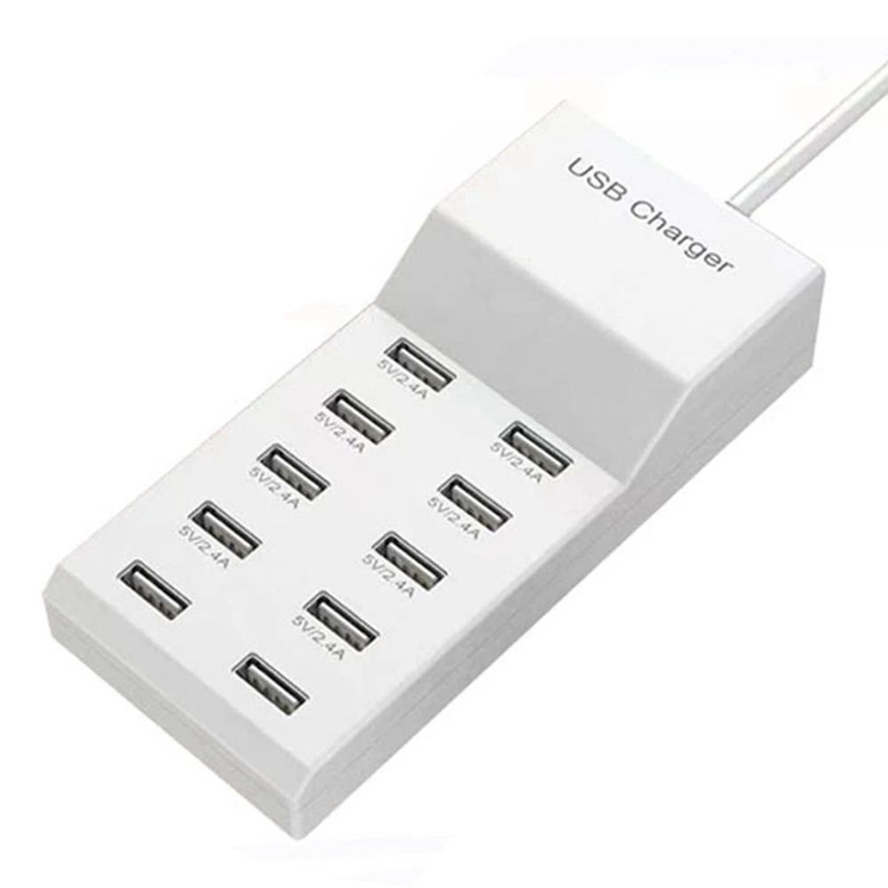 10-Port USB Fast Charging Station - Desktop & Wall Power Hub