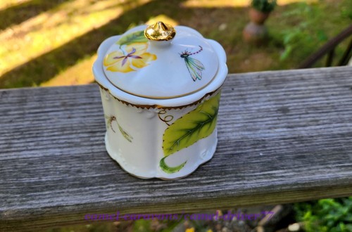 I. GODINGER & CO Tivoli 4" CANISTER Vanity Lidded Jar #4589 DRAGONFLY Floral NIB