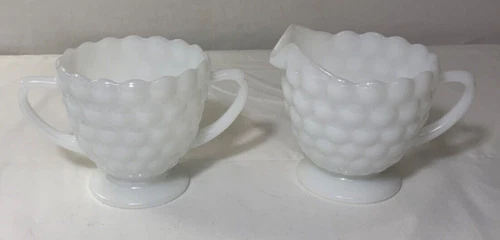 Vintage Anchor Hocking Milk Hobnail Pattern Sugar  Creamer Set White