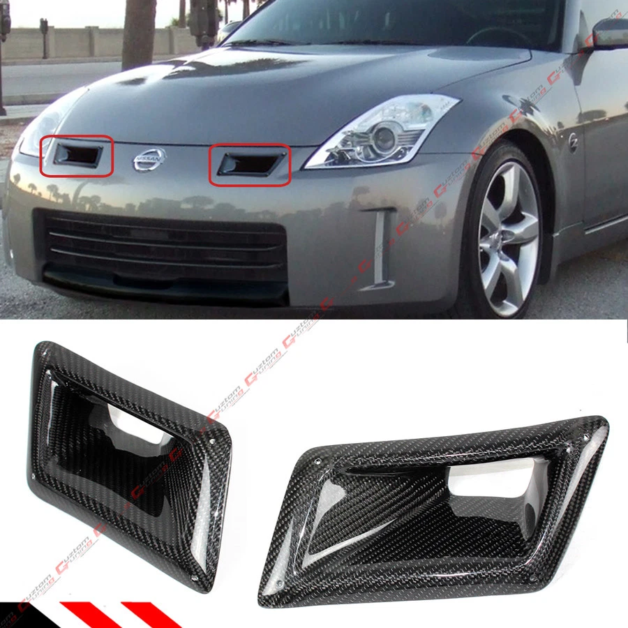 FOR 03-09 NISSAN 350Z Z33 CARBON FIBER BUMPER AIR DUCT INTAKE VENT COVERS PAIR - Image 2 of 4