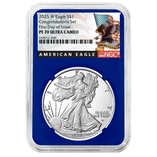2025-W $1 1-oz Proof American Silver Eagle Congratulations Set NGC PF70UC FDI...