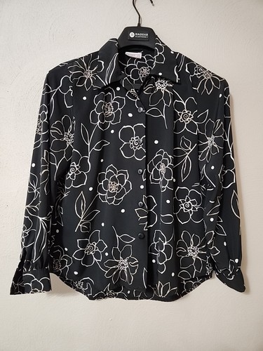 VTG Lauren Lee Collared Button up Blouse Polka Dots Floral Minimalist Silky