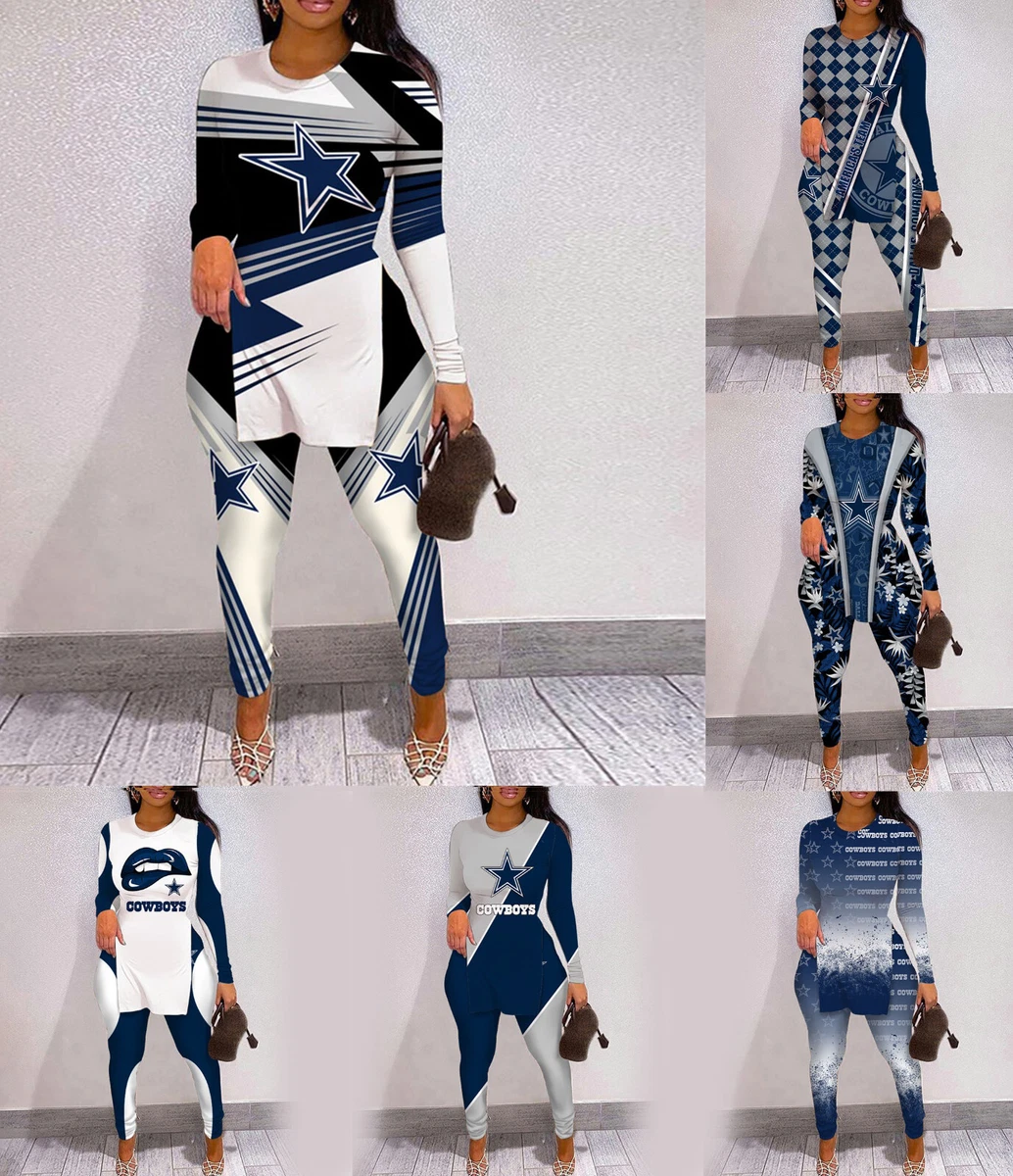 Dallas Cowboys 2PCS Outfits High Side Slit Shirts High Waist Leggings Yoga  Pants