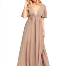 Show Me Your Mumu Tan Faye Flutter Maxi Dress Dune Chiffon Size XL