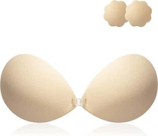 Sticky Push Up Bra,Adhesive Invisible Bra,No Show Backless Straples (Nude,Cup:B)