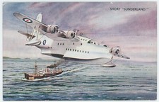 ORIGINAL VINTAGE J SALMON SERIE FLUGZEUG KUNST POSTKARTE - KURZES SUNDERLAND