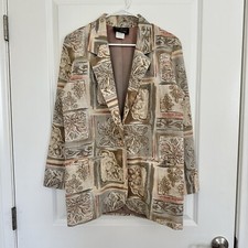 Vintage Toni C.C Magic Tan Green Floral Single Breasted Blazer Size 6